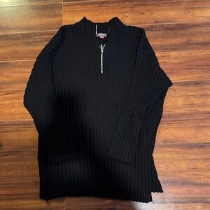 Vince Camuto Black Ribbed Sweater with Half-Zip